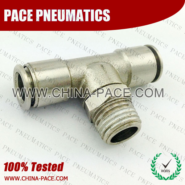 Male Branch Tee All Brass Push To Connect Fittings, Air Fittings, one touch tube fittings, Pneumatic Fitting, Nickel Plated Brass Push in Fittings